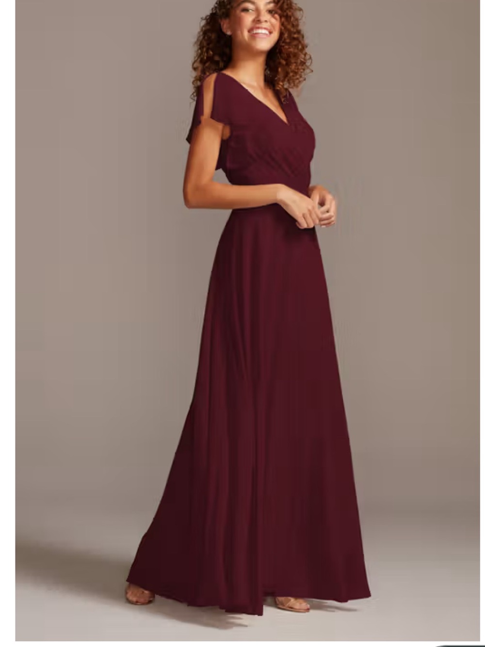 David’s Bridal Bridesmaid Dress with Flutter Sleeve Full Skirt